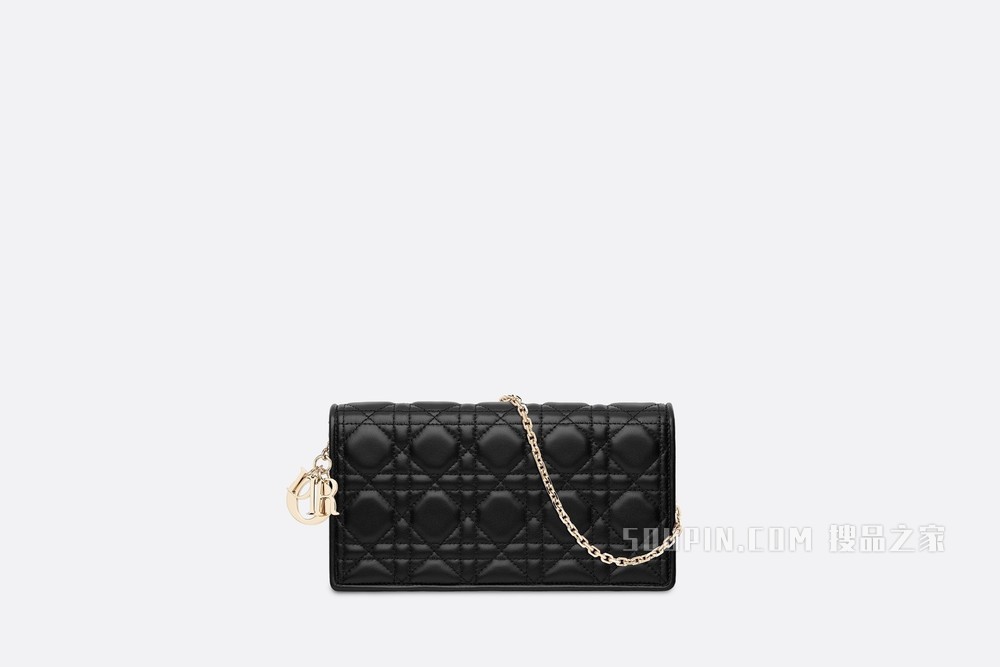 Lady Dior 手拿包 黑色羊皮革藤格纹
