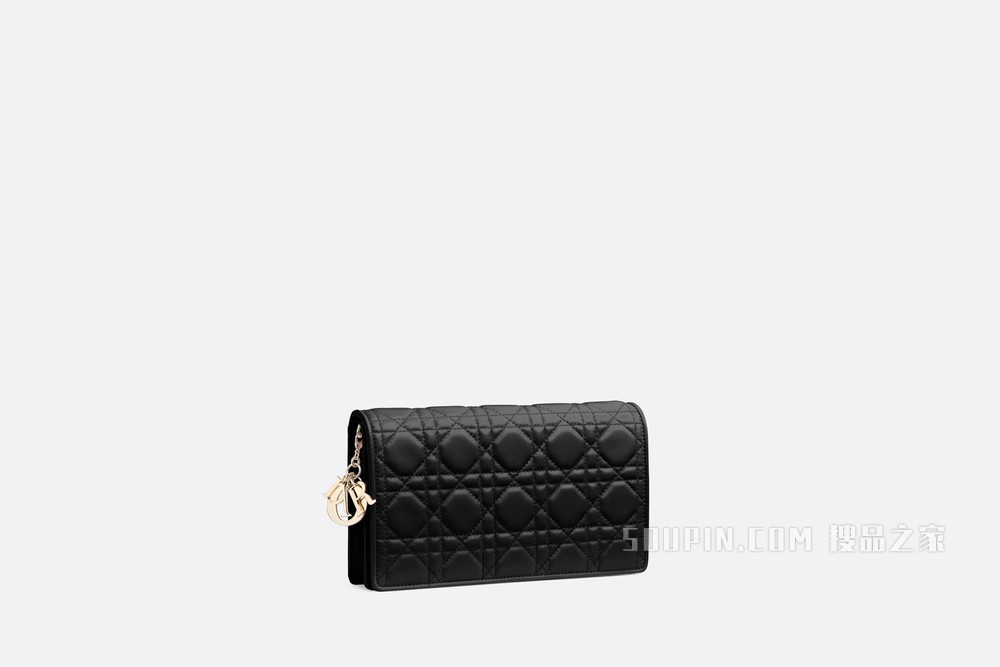 Lady Dior 手拿包 黑色羊皮革藤格纹