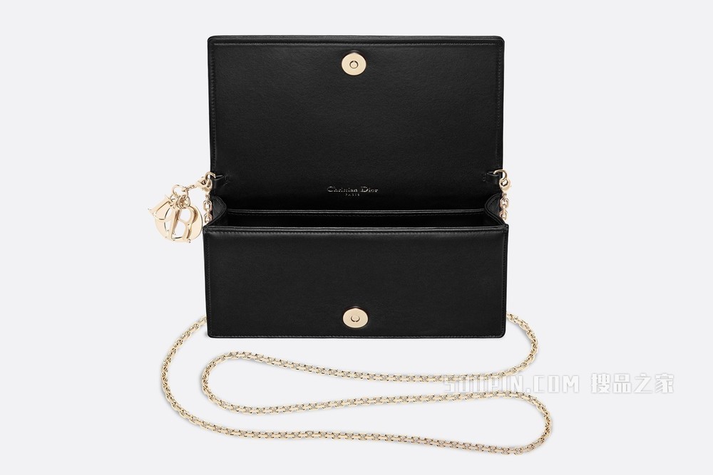 Lady Dior 手拿包 黑色羊皮革藤格纹