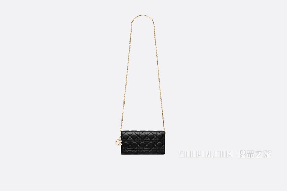 Lady Dior 手拿包 黑色羊皮革藤格纹