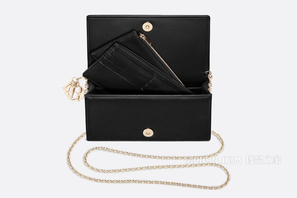 Lady Dior 手拿包 黑色羊皮革藤格纹