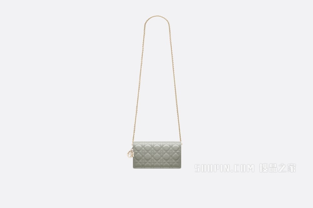 Lady Dior 手拿包 灰色漆皮牛皮革藤格纹