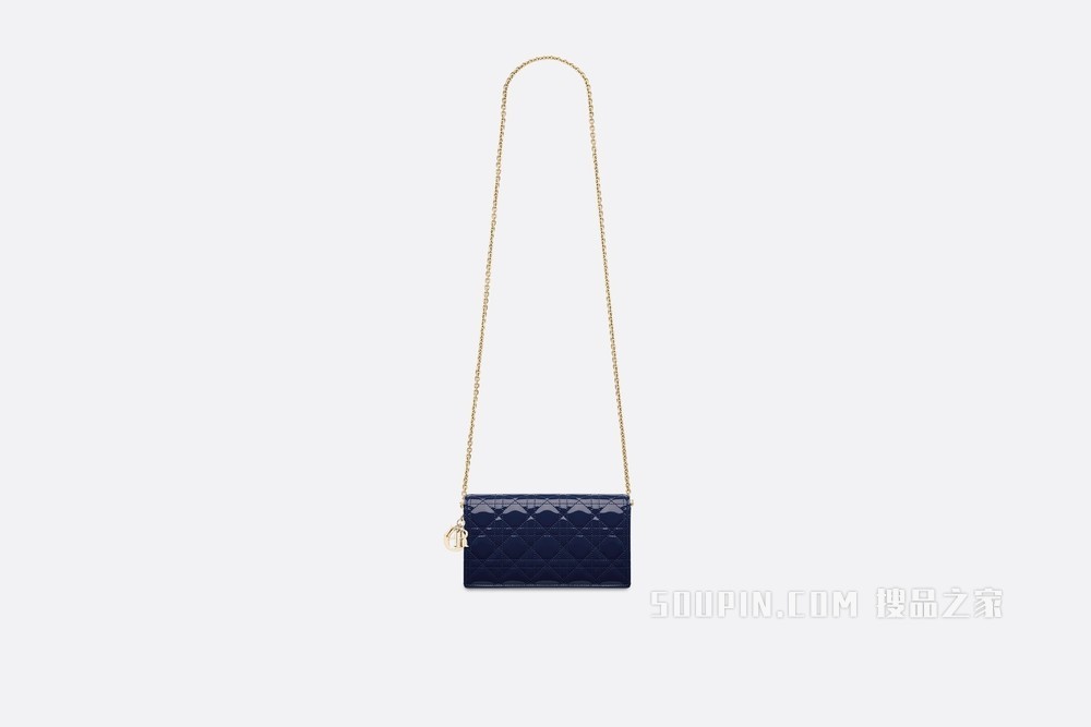 Lady Dior 手拿包 靛蓝色漆皮牛皮革藤格纹