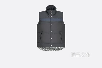 双面无袖夹克 蓝色和米白色绗缝科技塔夫绸 Oblique 印花