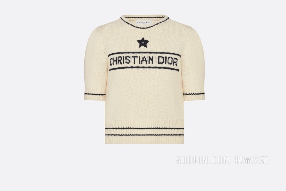 短袖针织衫 米白色羊毛和羊绒混纺针织面料“CHRISTIAN DIOR”标志