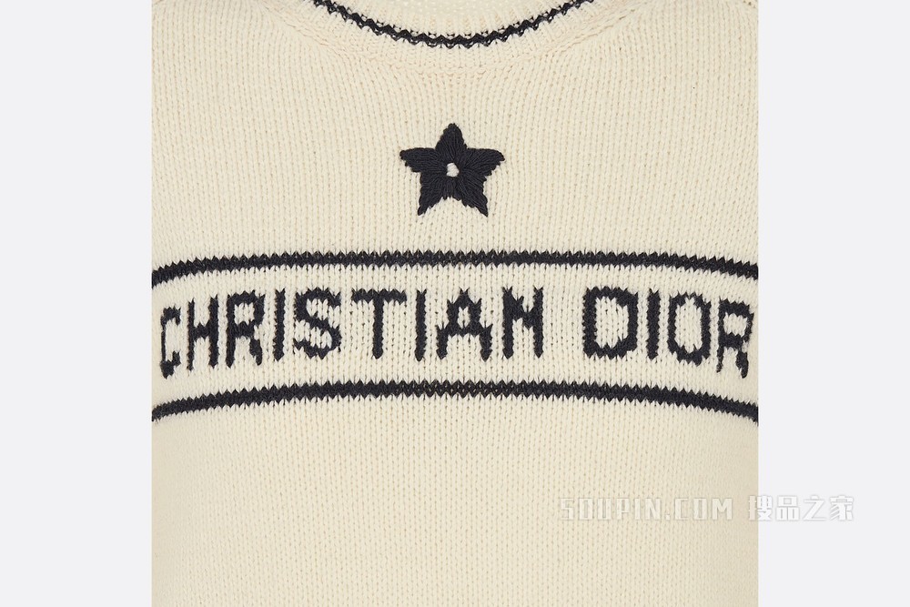 短袖针织衫 米白色羊毛和羊绒混纺针织面料“CHRISTIAN DIOR”标志