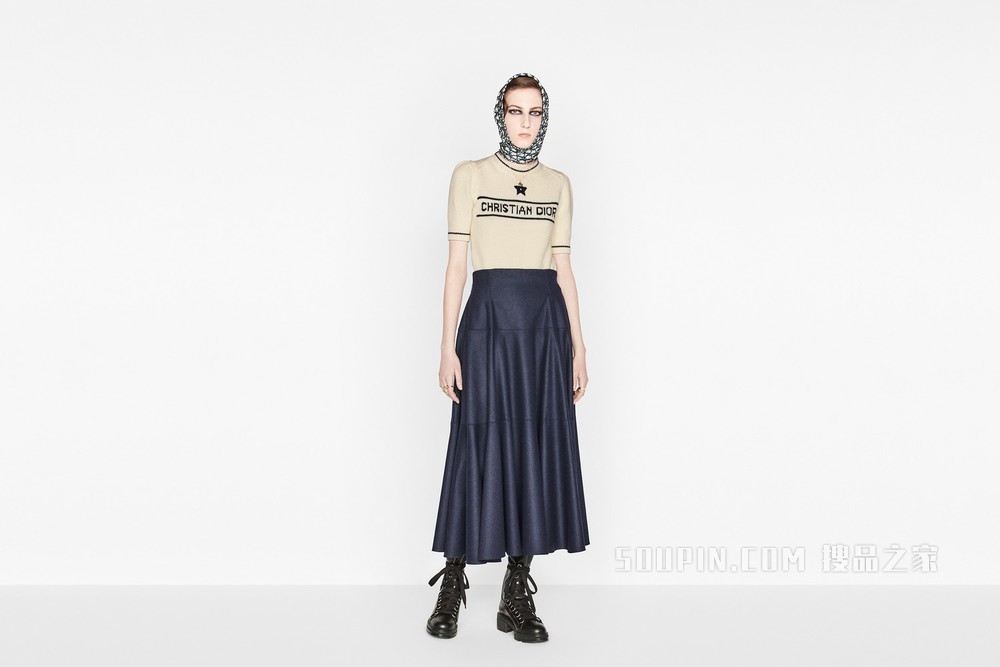 短袖针织衫 米白色羊毛和羊绒混纺针织面料“CHRISTIAN DIOR”标志
