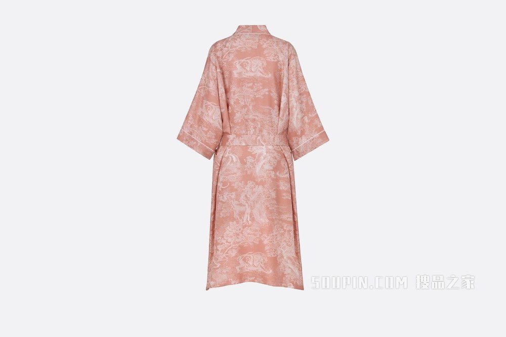 Dior Chez Moi 睡袍 玫瑰粉色桑蚕丝斜纹 Reverse 茹伊印花图案