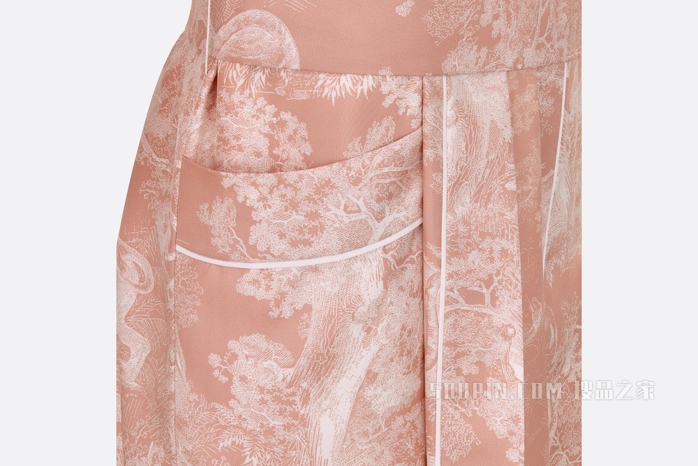 Dior Chez Moi 睡袍 玫瑰粉色桑蚕丝斜纹 Reverse 茹伊印花图案