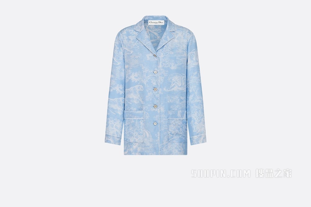 Dior Chez Moi 衬衫 矢车菊蓝桑蚕丝斜纹面料 Reverse 茹伊印花