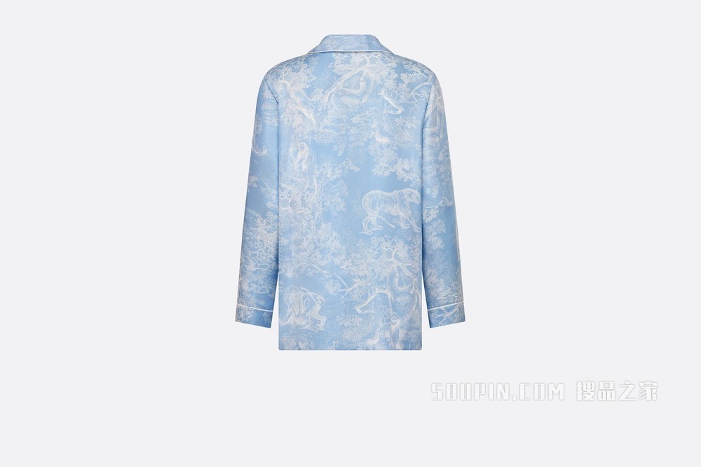 Dior Chez Moi 衬衫 矢车菊蓝桑蚕丝斜纹面料 Reverse 茹伊印花