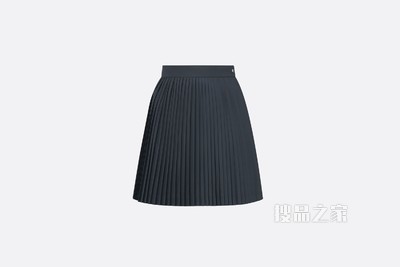 褶裥迷你裙 海军蓝色塔夫绸科技面料