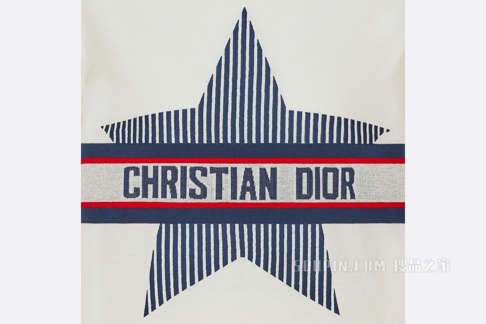 DiorAlps T 恤 白色棉质和亚麻混纺平纹针织三色 Dior Star 图案