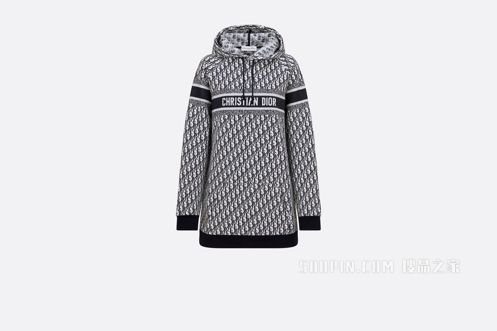 超大版型连帽运动衫 海军蓝色棉质平纹针织面料 Oblique 印花