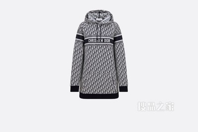 超大版型连帽运动衫 海军蓝色棉质平纹针织面料 Oblique 印花