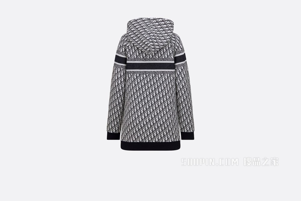 超大版型连帽运动衫 海军蓝色棉质平纹针织面料 Oblique 印花