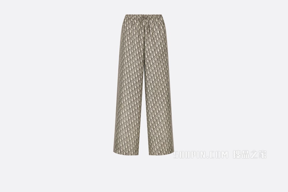 Dior Chez Moi 长裤 灰色桑蚕丝斜纹面料 Oblique 印花