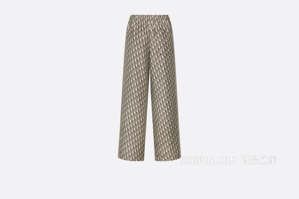 Dior Chez Moi 长裤 灰色桑蚕丝斜纹面料 Oblique 印花