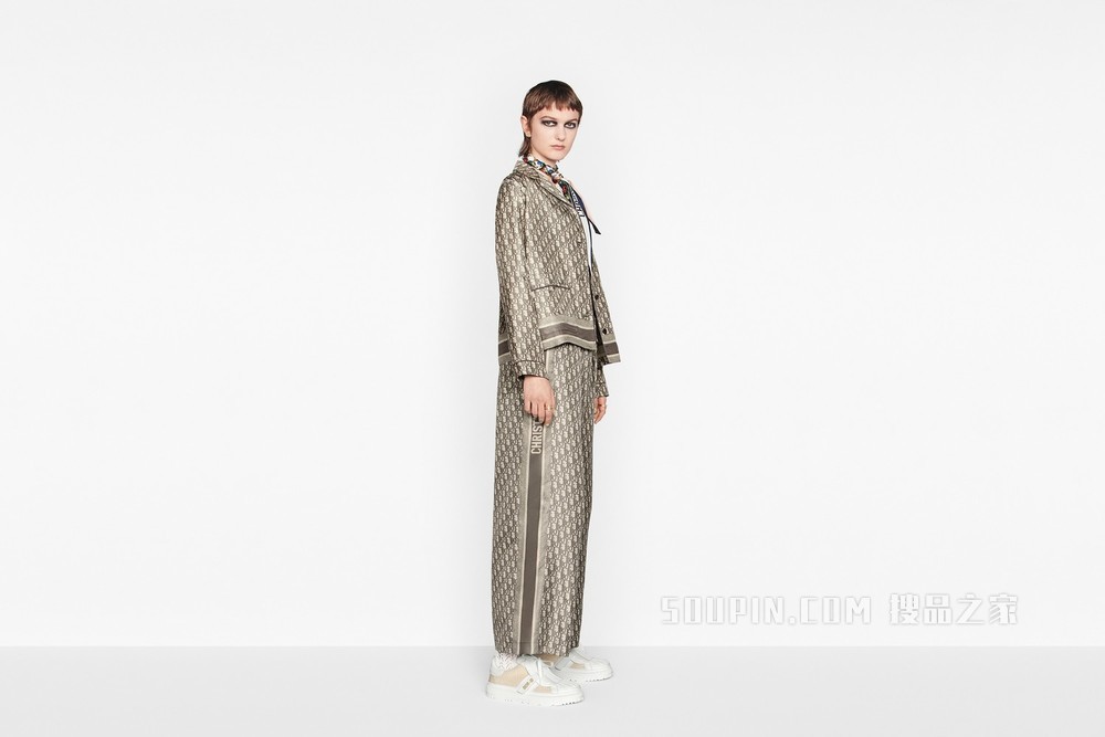 Dior Chez Moi 长裤 灰色桑蚕丝斜纹面料 Oblique 印花