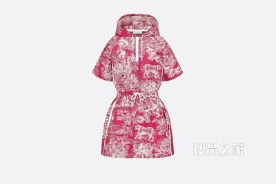 短款连帽连衣裙 覆盆子色科技塔夫绸提花面料 Reverse 茹伊印花
