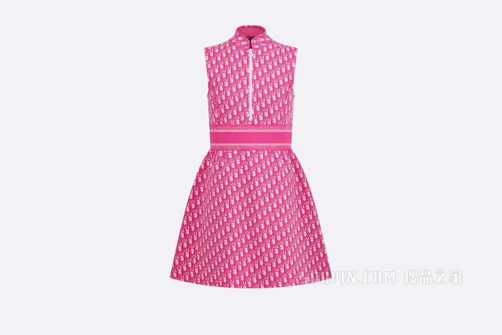 Dioriviera 短款连衣裙 覆盆子色科技平纹针织面料 Oblique 印花