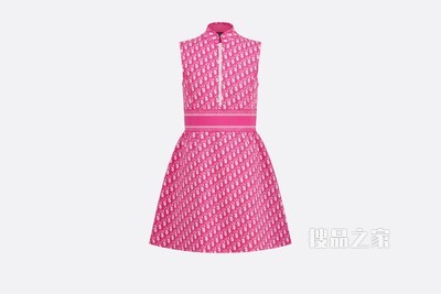 Dioriviera 短款连衣裙 覆盆子色科技平纹针织面料 Oblique 印花