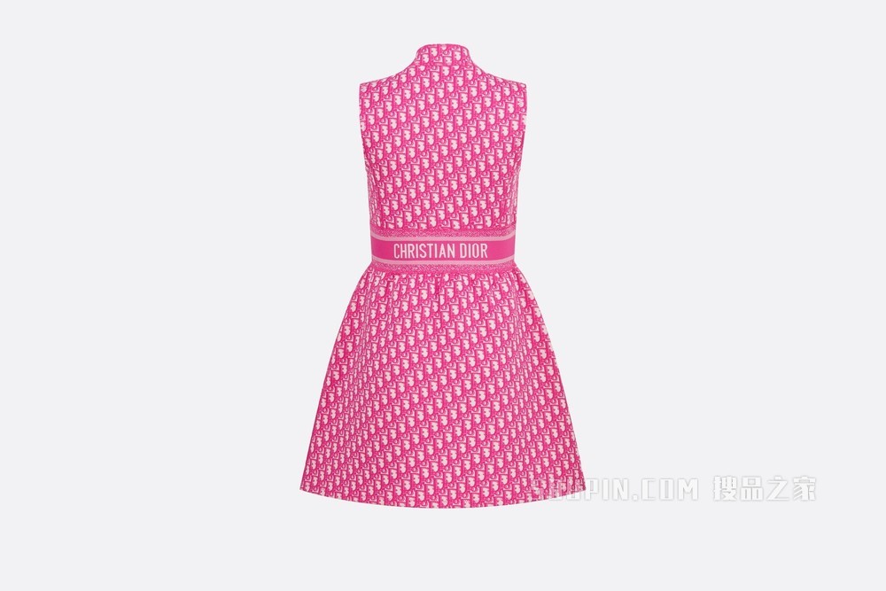 Dioriviera 短款连衣裙 覆盆子色科技平纹针织面料 Oblique 印花