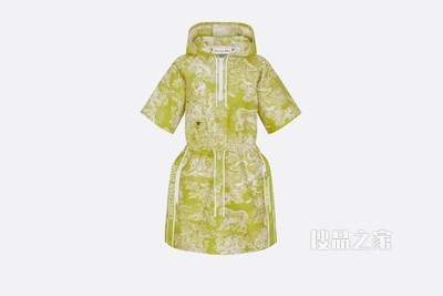 短款连帽连衣裙 绿黄色科技塔夫绸提花面料 Reverse 茹伊印花