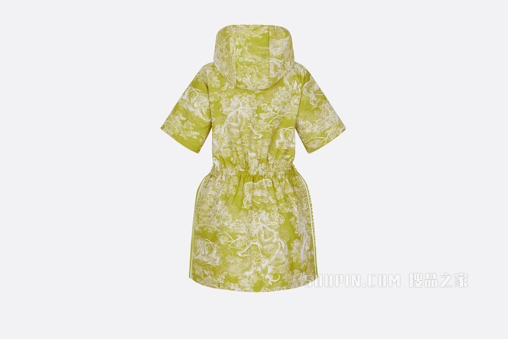 短款连帽连衣裙 绿黄色科技塔夫绸提花面料 Reverse 茹伊印花