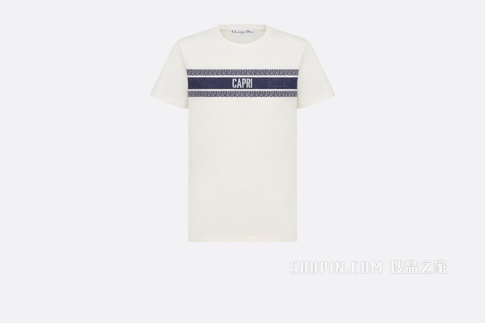 Dioriviera T 恤 白色和海军蓝色棉质平纹针织面料“CAPRI”字样