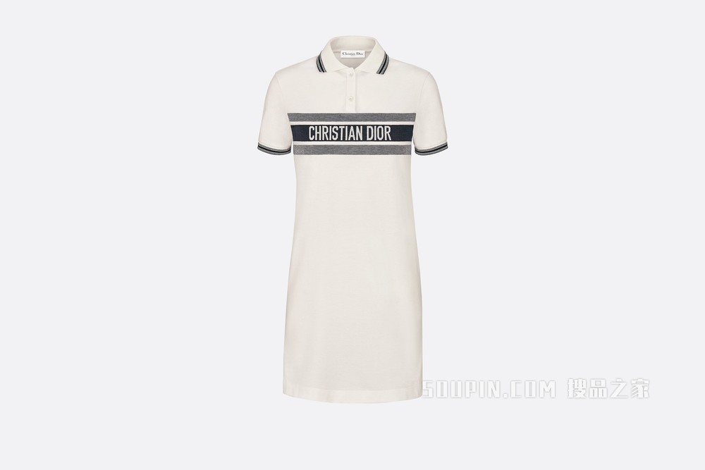 Dioriviera Polo 衫式连衣裙 白色和海军蓝色棉质平纹针织面料
