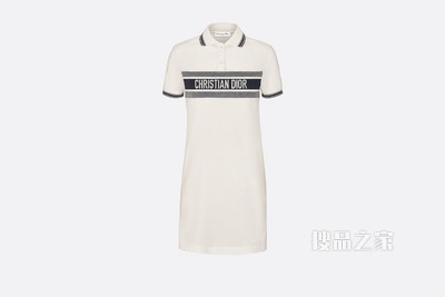 Dioriviera Polo 衫式连衣裙 白色和海军蓝色棉质平纹针织面料