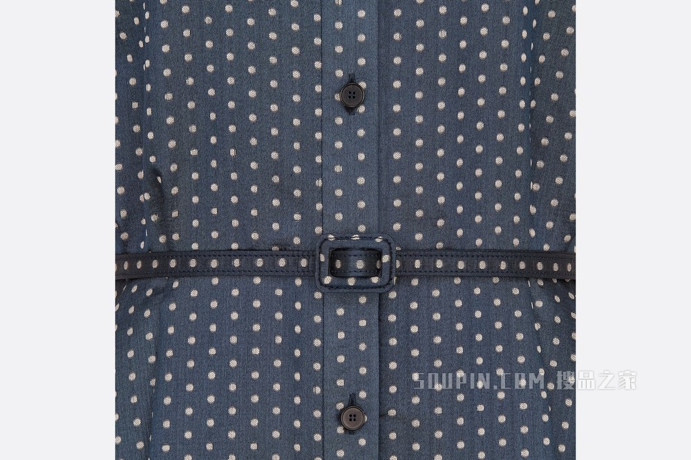 衬衫连衣裙 海军蓝色桑蚕丝和棉质混纺提花面料米白色 Dior Dots 图案
