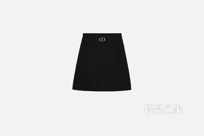 迷你裙 黑色羊毛和桑蚕丝混纺“CD”标志