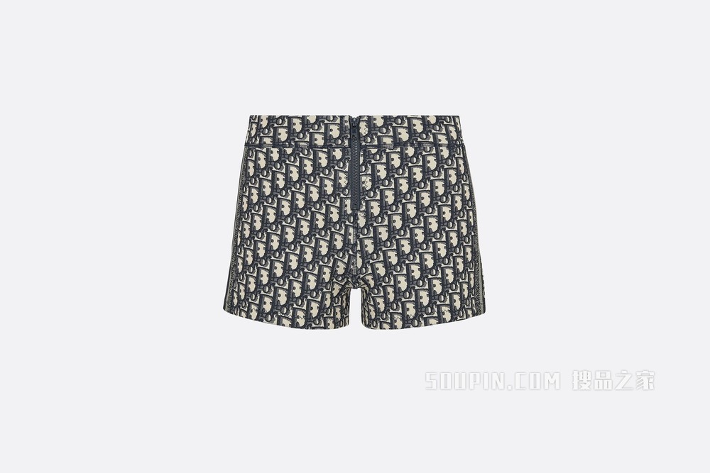 Dioriviera 短裤 海军蓝色科技平纹针织面料 Oblique 印花