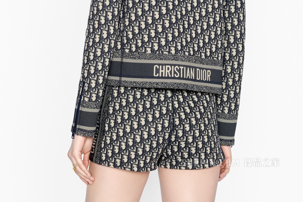 Dioriviera 短裤 海军蓝色科技平纹针织面料 Oblique 印花