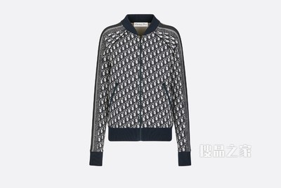 拉链夹克 海军蓝色科技平纹针织面料 Oblique 印花