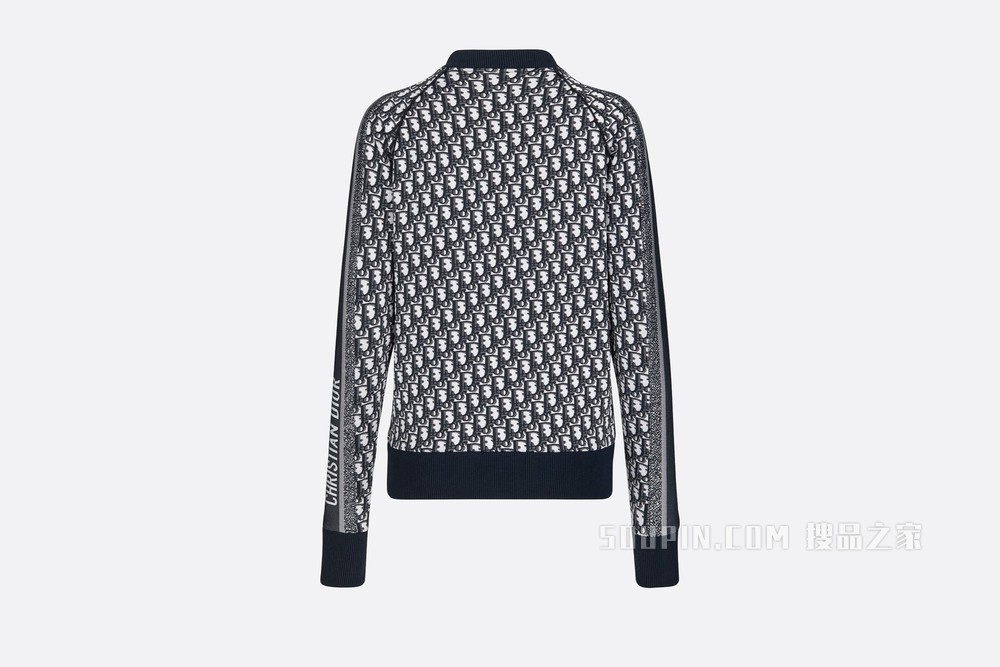 拉链夹克 海军蓝色科技平纹针织面料 Oblique 印花