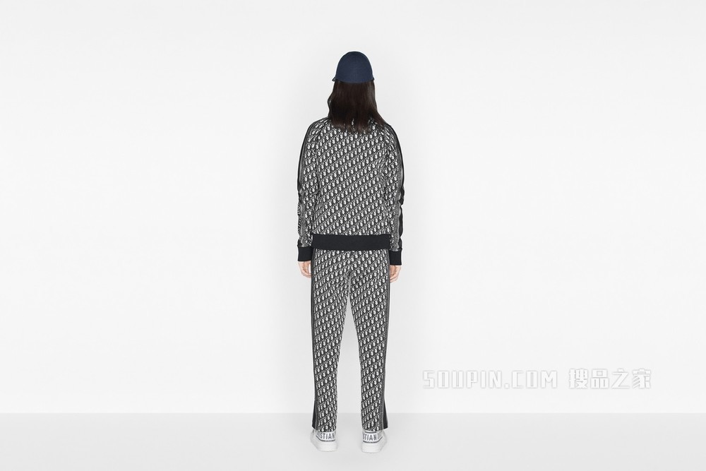 长裤 海军蓝色科技平纹针织面料 Oblique 印花