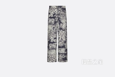 Dior Chez Moi 长裤 海军蓝色桑蚕丝斜纹面料 Reverse 茹伊印花
