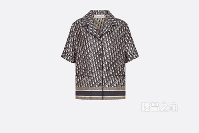 Dior Chez Moi 短袖衬衫 蓝色桑蚕丝斜纹面料 Oblique 印花