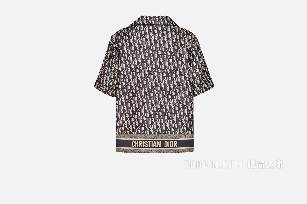 Dior Chez Moi 短袖衬衫 蓝色桑蚕丝斜纹面料 Oblique 印花