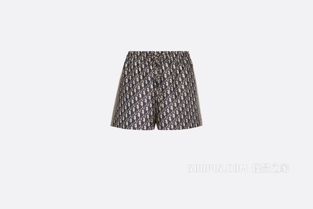 Dior Chez Moi 短裤 蓝色桑蚕丝斜纹面料 Oblique 印花