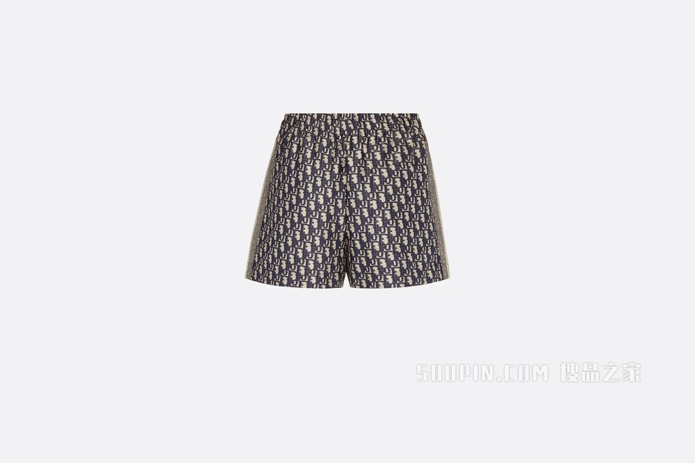 Dior Chez Moi 短裤 蓝色桑蚕丝斜纹面料 Oblique 印花