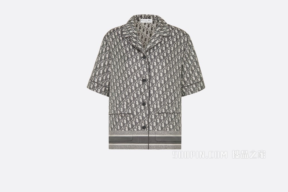 Dior Chez Moi 短袖衬衫 灰色桑蚕丝斜纹面料 Oblique 印花
