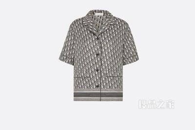 Dior Chez Moi 短袖衬衫 灰色桑蚕丝斜纹面料 Oblique 印花