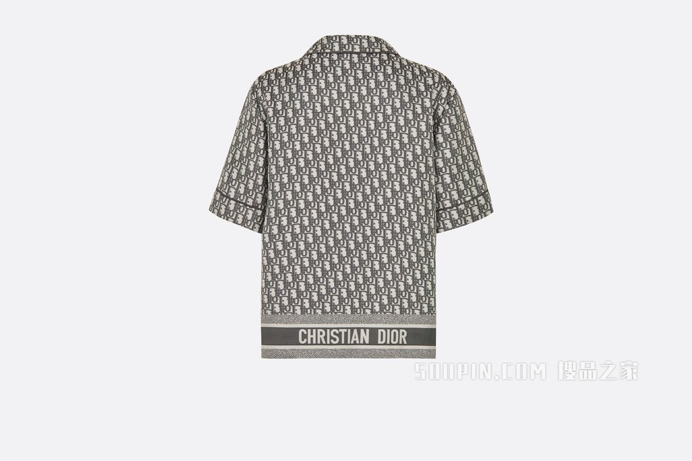 Dior Chez Moi 短袖衬衫 灰色桑蚕丝斜纹面料 Oblique 印花