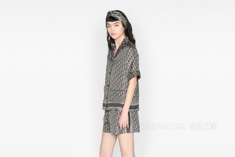 Dior Chez Moi 短袖衬衫 灰色桑蚕丝斜纹面料 Oblique 印花