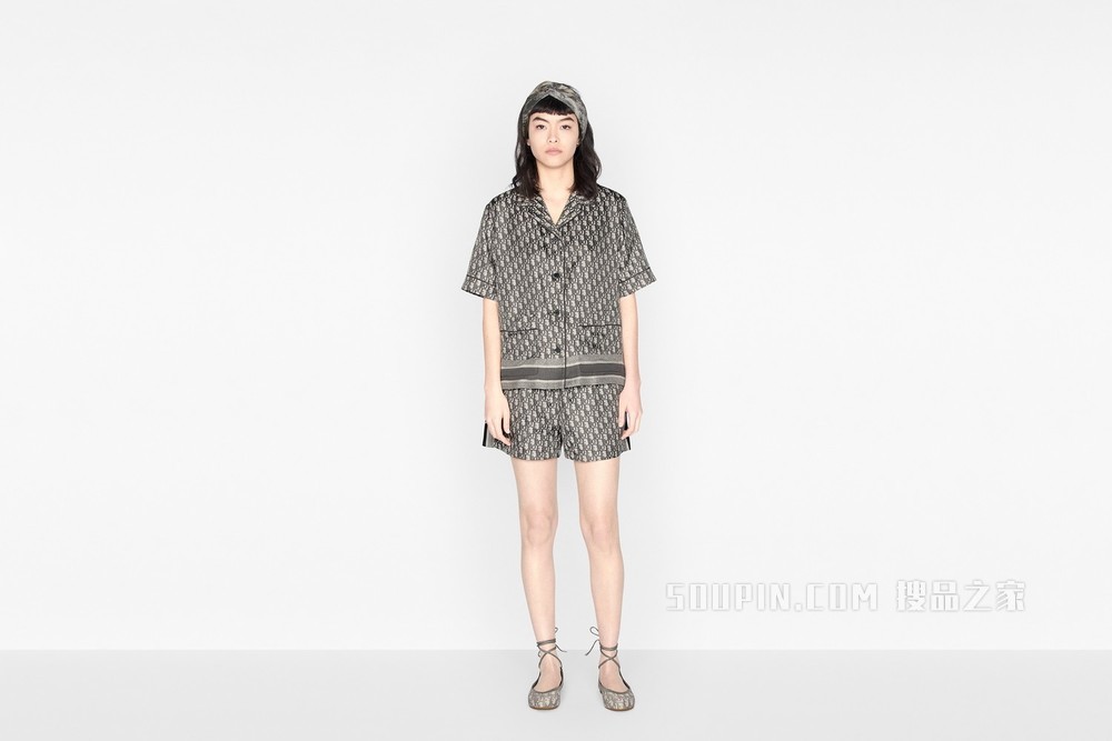 Dior Chez Moi 短袖衬衫 灰色桑蚕丝斜纹面料 Oblique 印花