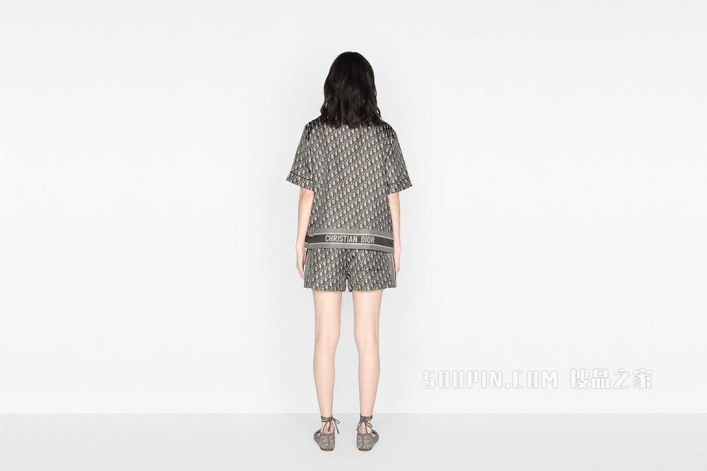 Dior Chez Moi 短袖衬衫 灰色桑蚕丝斜纹面料 Oblique 印花